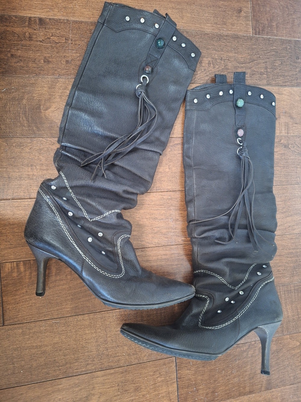 Women's Dark Brown Leather High Heel Boots (Handmade) - Picture 2 of 4